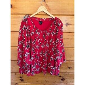 Simply Emma Floral Pleated Blouse W/ Tank Top Size 1X